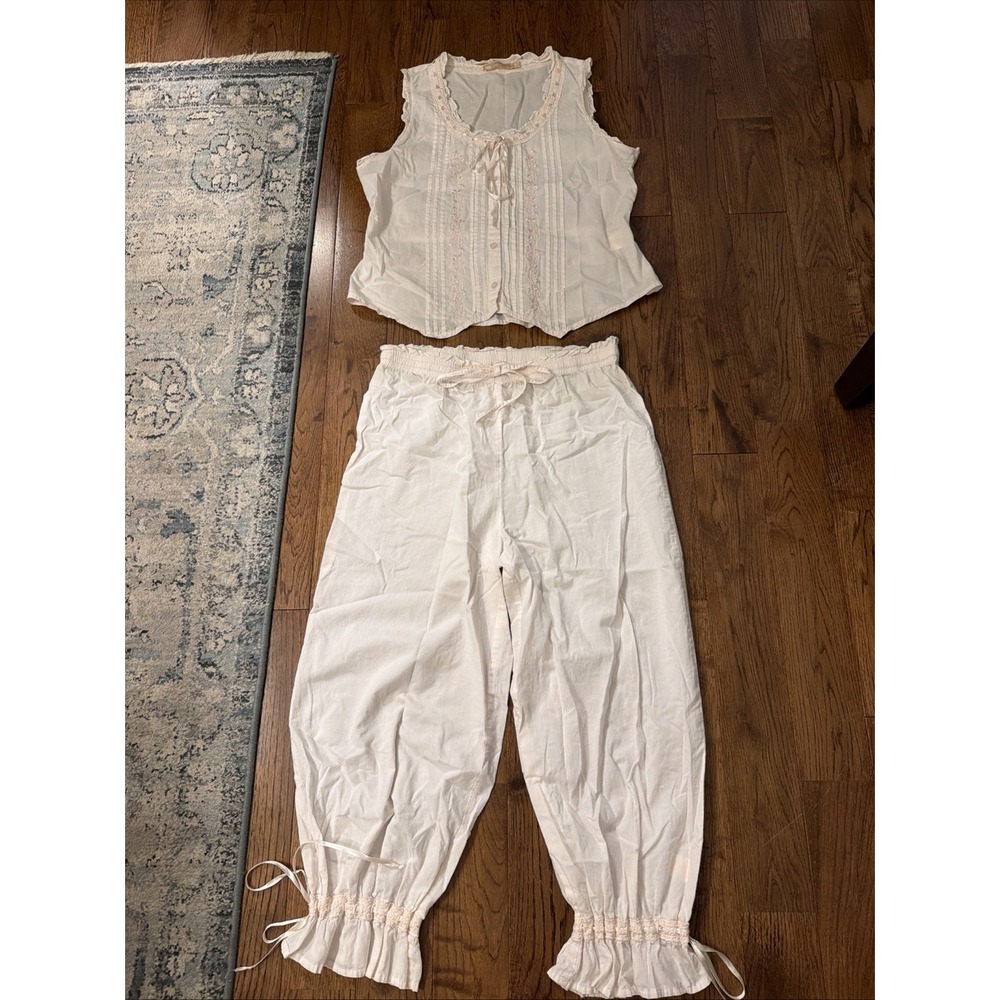 La Cera 100% Cotton Victorian Sleeveless Bloomer PJ Set Blush Pink Cottagecore